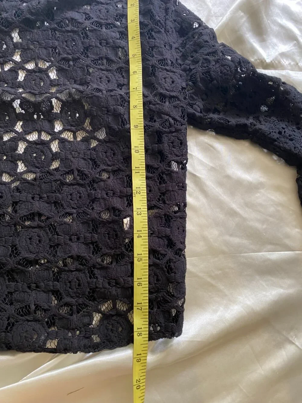 Free People Kiss & Bell Black Lace Crochet Bell Sleeve Open Back Top Small Boho
